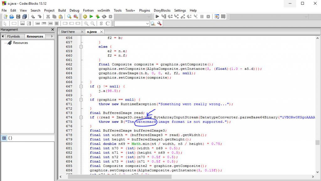 La scritta "watermark" nel codice decompilato del programma da crackare